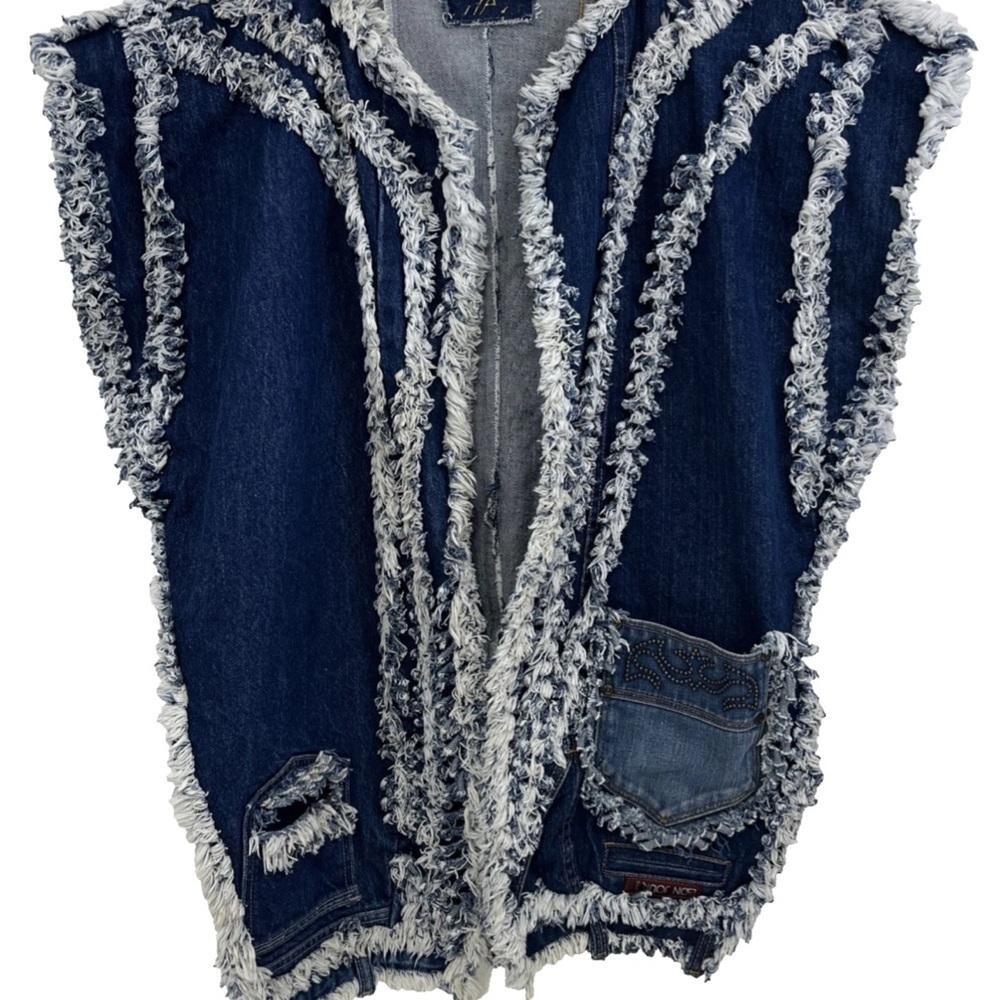 Vintage Upcycled Denim Frayed Vest